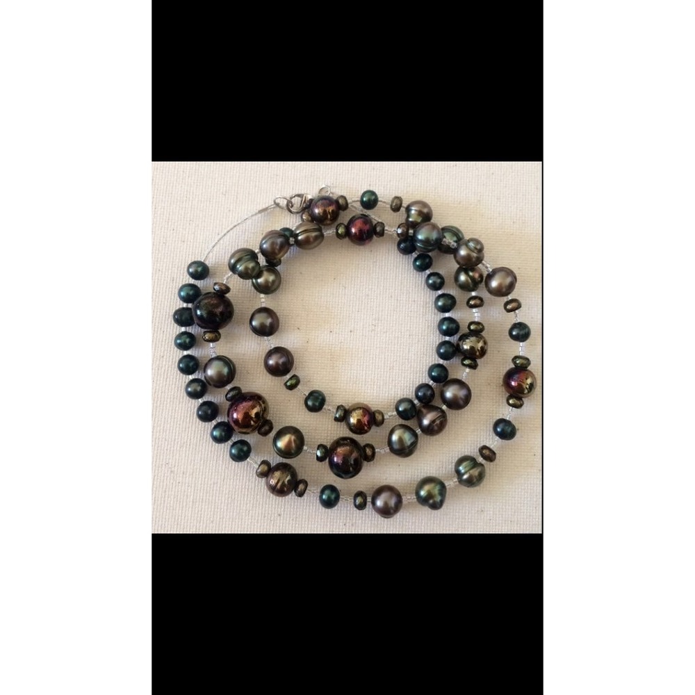 Vintage Multi Colored Beaded Pearl Necklace Earrings Set